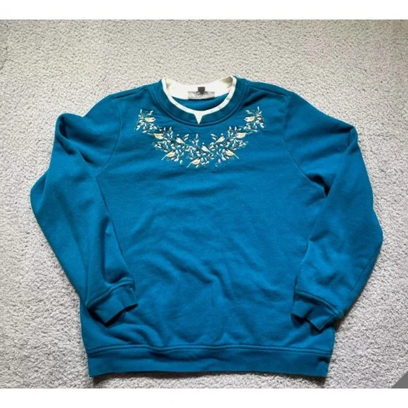 Vintage Breckenridge Sweatshirt Womens L Embroidery Floral Birds Granny Cottage - Picture 1 of 10